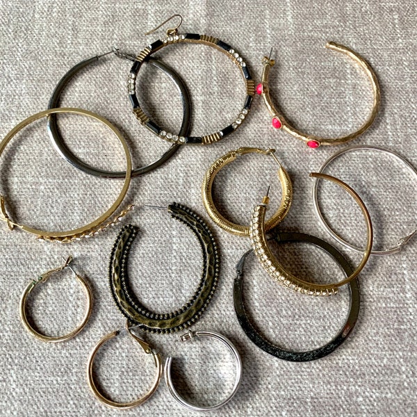 Mixed lot of unmatched hoop earrings, vintage assortment