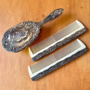 Vintage Vanity Set, Brush, 2 Combs, Silver