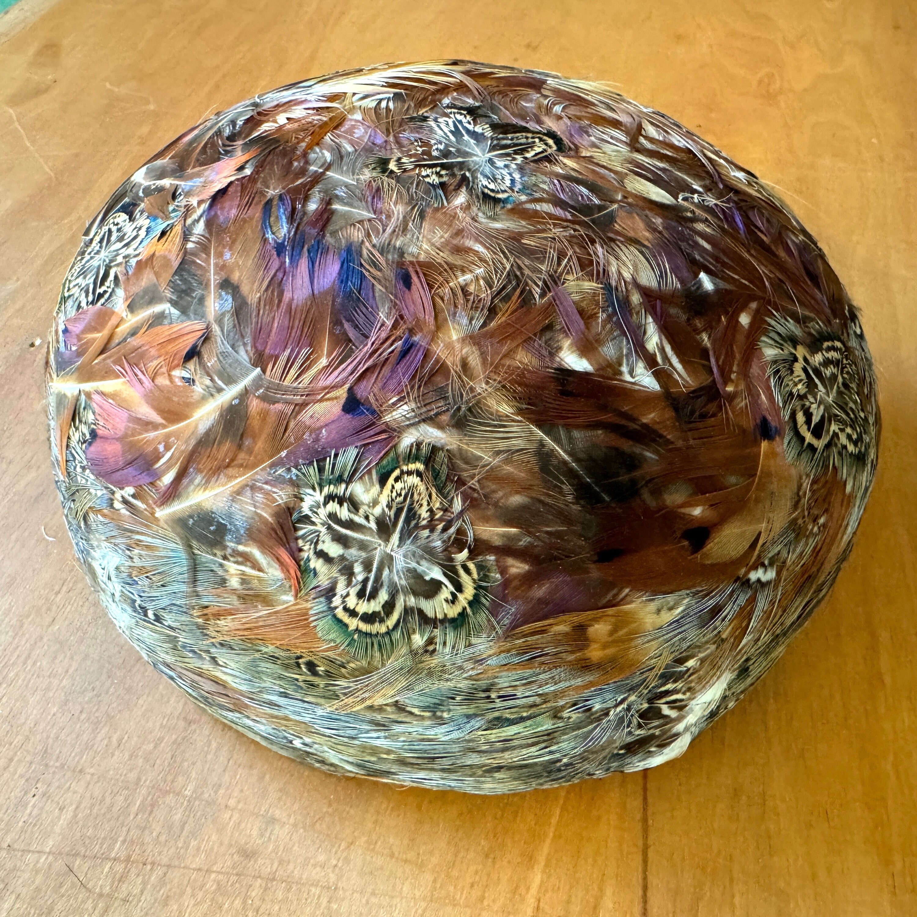 50s/60s Iridescent Pheasant Feather Toque/Tilt Hat | 100% Wool | Size 6 3/4 EUC! 1950s Pheasant Hat - Etsy main image 3