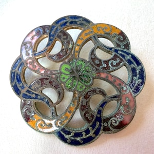 Antique Champleve Enamel Button, Cloisonné