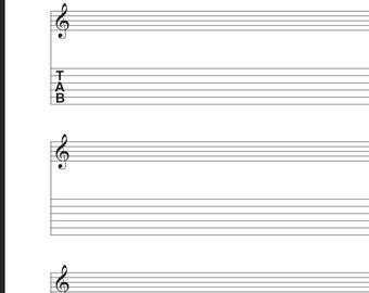 Guitar Tablature with Treble Clef - Blank 8-1/2 x 11 Printable