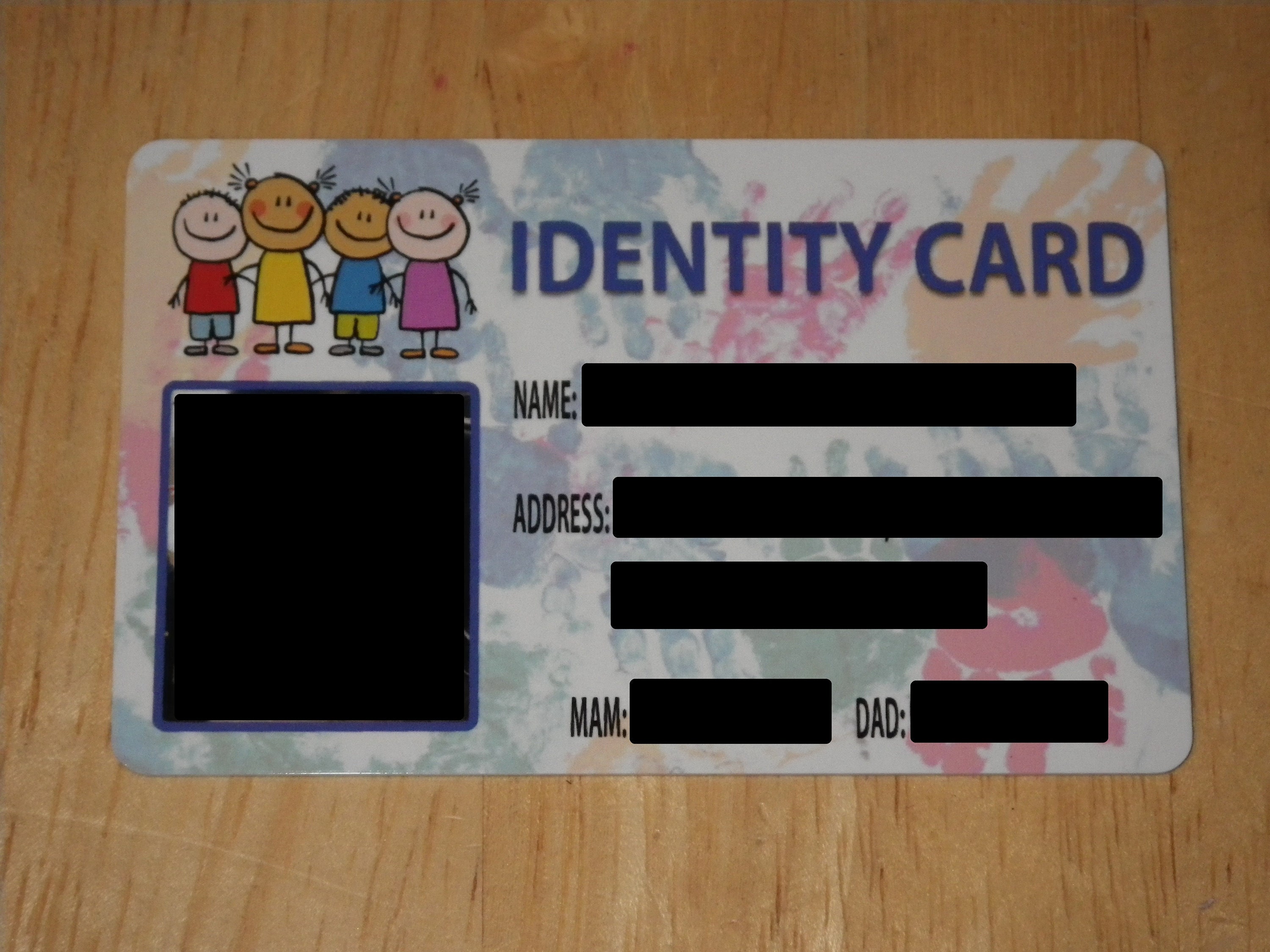Personalised Childrens Kids Identity Card PVC Plastic FREE - Etsy UK
