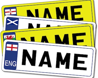 Personalised Childrens Kids Aluminium / Metal GB Style Number Plates for Toy Cars, Bikes, Go-Karts Etc.