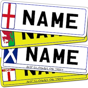 Personalised Childrens Kids Aluminium / Metal Flag Style Number Plates for Toy Cars, Bikes, Go-Karts Etc.