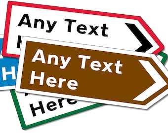 Personalised Aluminium Metal Road Direction Style Sign - Various Colours - 197x68mm