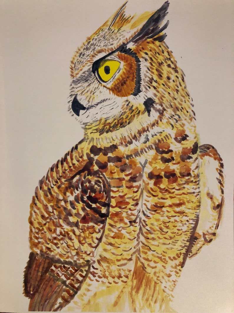 Woodland Animal Print Great Horned Owl Art Nursery Animal Prints Animal Art Wall Print Great Horned Owl Watercolor Owl Art Print
