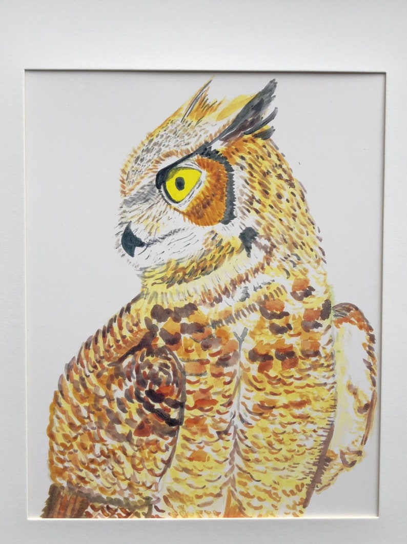 Woodland Animal Print Great Horned Owl Art Nursery Animal Prints Animal Art Wall Print Great Horned Owl Watercolor Owl Art Print