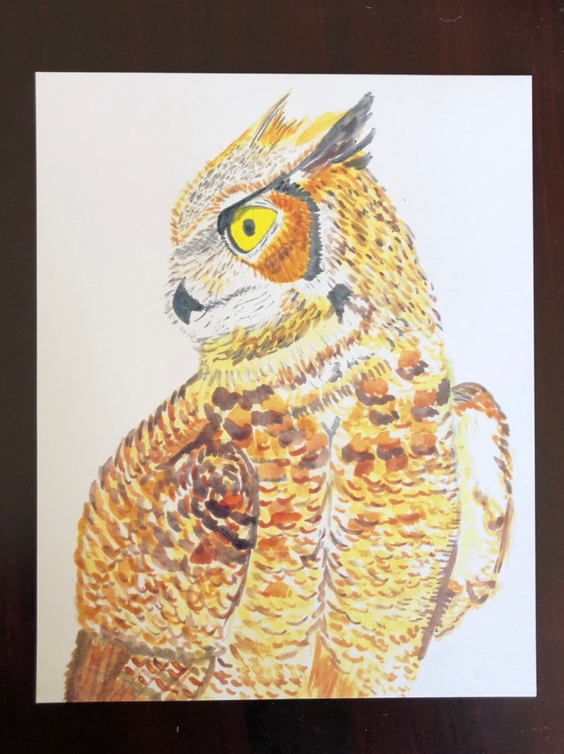 Woodland Animal Print Great Horned Owl Art Nursery Animal Prints Animal Art Wall Print Great Horned Owl Watercolor Owl Art Print