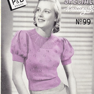 Rare vintage knitting patterns for women, 1940s fashion, 9 knitting patterns, wartime fashion, lacy tops