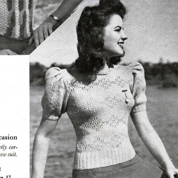 Complete PDF book of family knitting patterns, 31 patterns for women, men and children, 1940s, jackets, sweaters, lacy tops, pixie outfit