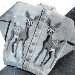 Book of 9 chidren&#39;s knitting patterns, PDF patterns, 1940s, cardigans, twin set, animal motifs, pre-school and toddler knits