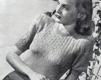 6 x retro knitting patterns, 1940s fashion, women's knits, short sleeve jumpers, jackets, lacy knits, cable knitwear, knitted dress