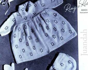 Book of 7 vintage baby knitting patterns, 1940s PDF patterns, matinee jackets, layettes, pram cover