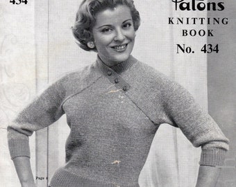 1950s knits for women, entire pattern book, 8 women's tops, PDF format, sweaters, cardigans, 3/4 and long sleeves