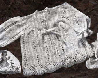 Libro completo de prendas de punto vintage para bebés, patrones de punto de los años 50, 7 patrones en PDF, chaqueta de matinée, canastilla, gorro, cárdigan cruzado, patucos.