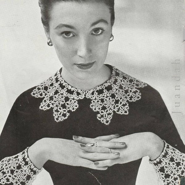 Tatting pattern book, tatting instructions, 13 patterns, 1950s, doilies, handkerchief edgings, cheval sets, collars, cuffs, gloves