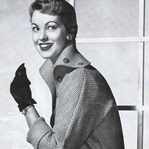 6 x retro knitting patterns, 1950s fashion, women's knits, wiggle, swing, cardigan, top, sweater, vintage, batwing, knitted coat