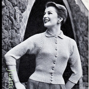 1950-tals stickat för kvinnor, helt häfte, 6 damtoppar, PDF-format, tröjor, koftor, twinset