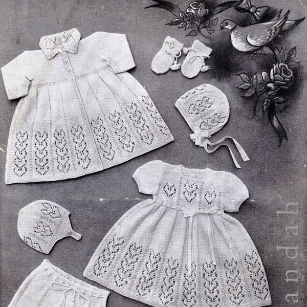 Book of layette patterns, 1950s designs, 3 layettes, pram cover, pram set, coats, bootees, beret leggings, helmet, bonnet mittens pilches