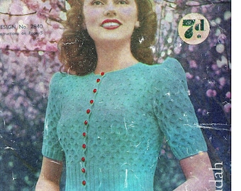 Complete PDF book of women's and men's knitting patterns, 19 patterns, 1940s, short and long sleeve tops, sweaters, cardigans
