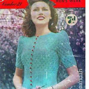 Complete PDF book of women's and men's knitting patterns, 19 patterns, 1940s, short and long sleeve tops, sweaters, cardigans