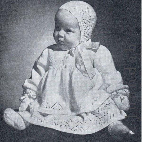 Gesamtes PDF-Buch von Vintage-Babystricksachen, 6 Babyausstattungen, Tragemänteln, Babyhängern, Handschuhen, Mützen, Tüchern, Westen, Petticoat