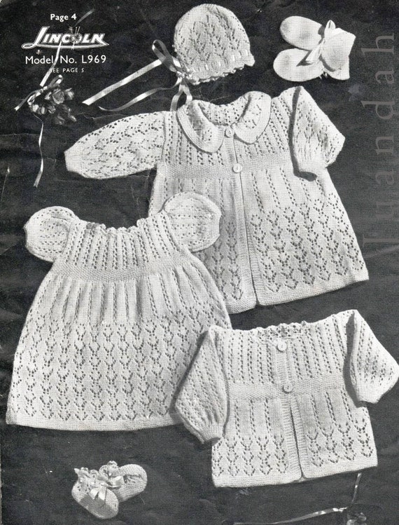 6 vintage PDF baby knit patterns, 1950s layette, baby shawl, carrying coat, matinee jackets, bootees, bonnets, rare collectible patterns
