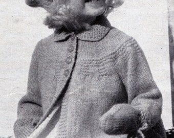Set of 6 vintage baby knit patterns 1950s, 12 to 18 months, toddler cardigan, pram coat, raglan jumper, double breasted jacket, mitts, beret