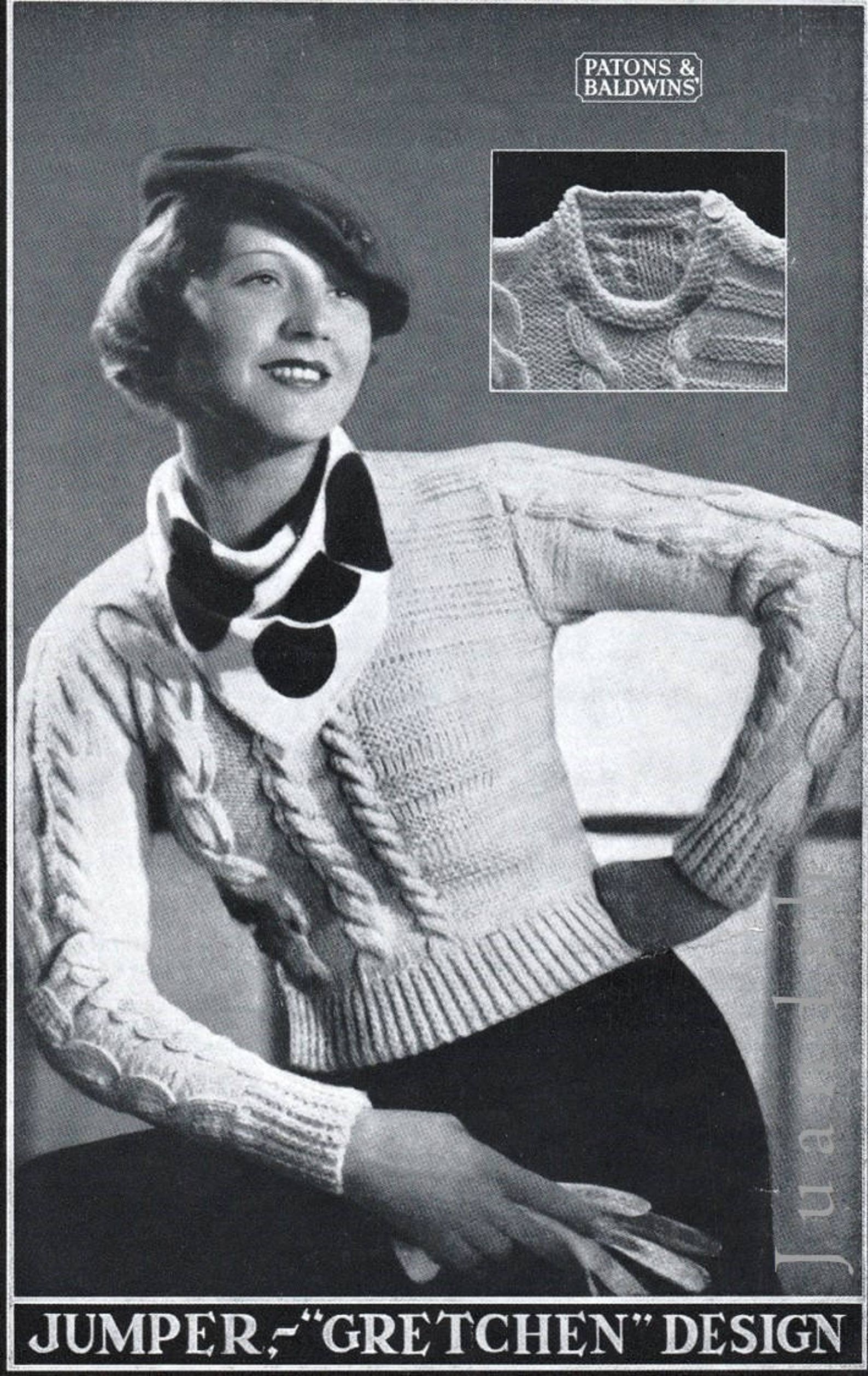 Antique Knitting Patterns in PDF, 10 X Elegant 1930s Designs, Jumpers