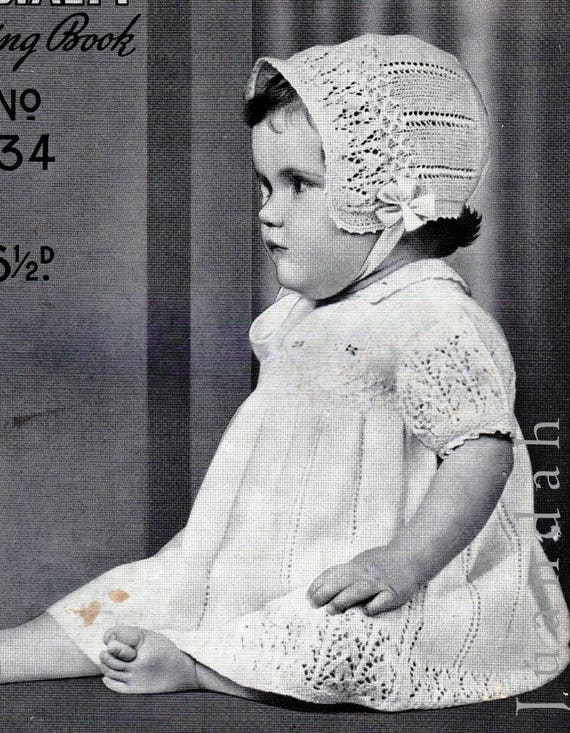 PDF vintage baby knit patterns, 8 designs, baby layette, coats, dresses, bonnets, pram cover, vests, matinee jackets, rompers