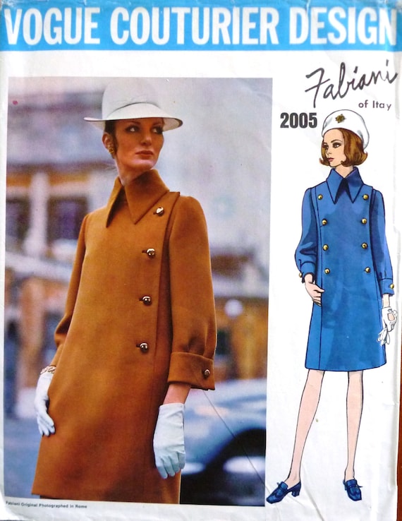 high collar Vogue 2005 sewing pattern side pocket double-breasted dress or coat uncut 1960s Fabiani Vogue Couturier Design size 12