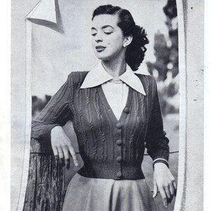 May include: Vintage black and white advertisement featuring a woman wearing a dark cardigan with a white collared shirt and a skirt. The text "Skyline" is at the top. The brand name "Beutron" is at the bottom.
