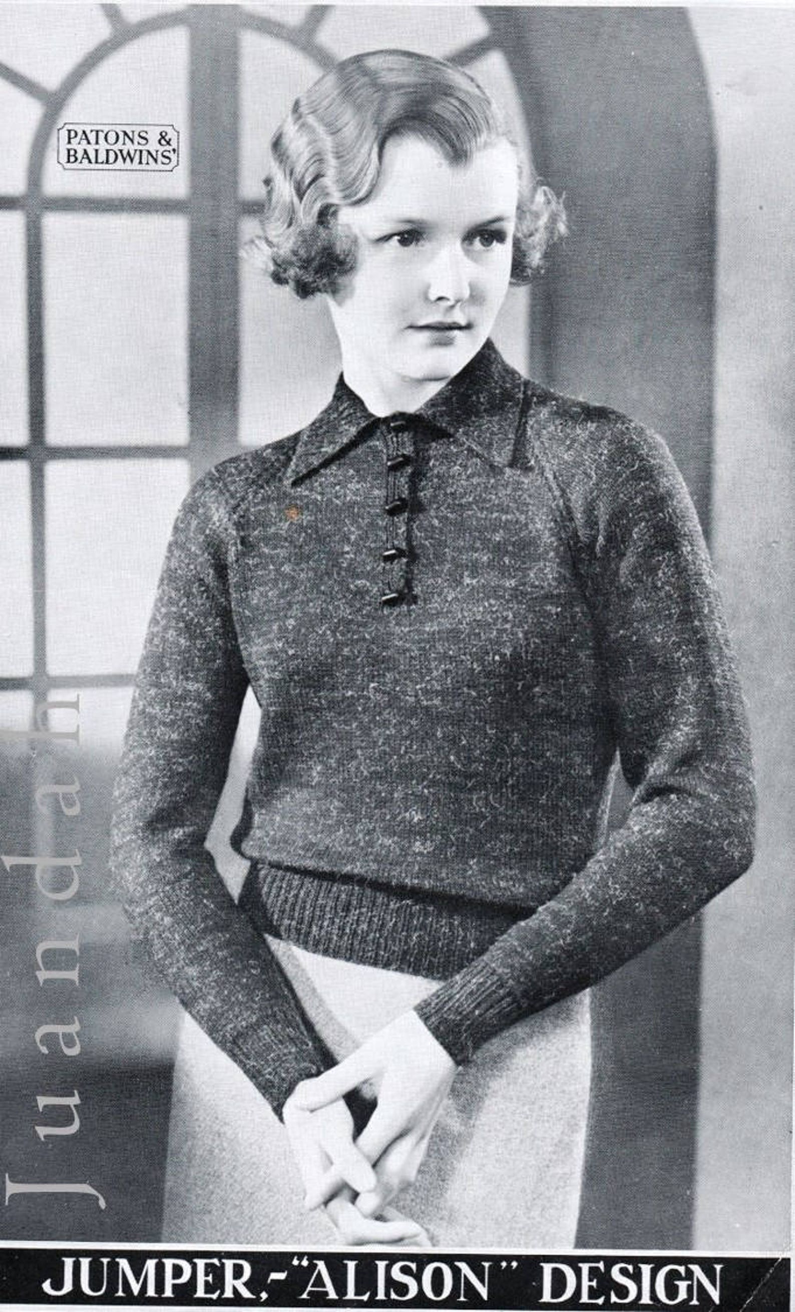 Antique Knitting Patterns in PDF, 10 X Elegant 1930s Designs, Jumpers