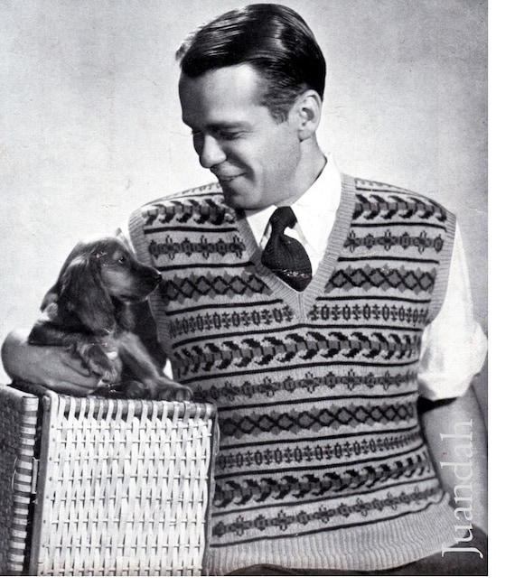 Entire PDF book of 1940s men's knits, 8 great designs,  vests, pullovers, Fair Isle