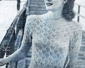 Vintage knitting patterns, 1940s fashion, women's knits,  8 knitting patterns, wartime fashion, summer tops, jumpers