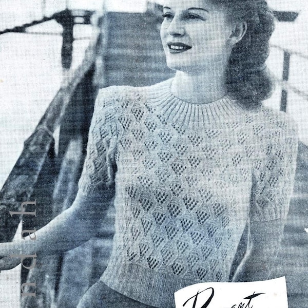 Vintage knitting patterns, 1940s fashion, women's knits,  8 knitting patterns, wartime fashion, summer tops, jumpers