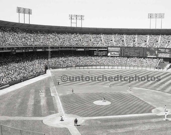 Photo du stade Candlestick Park en noir et blanc - Journée de la photo Fuji ; Image stade de baseball, art mural baseball, stade des Giants de SF