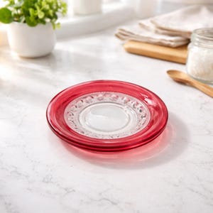 Vintage Ruby Flashed Glass Dessert Saucers 6 Inch - Mid Century Dessert Plates