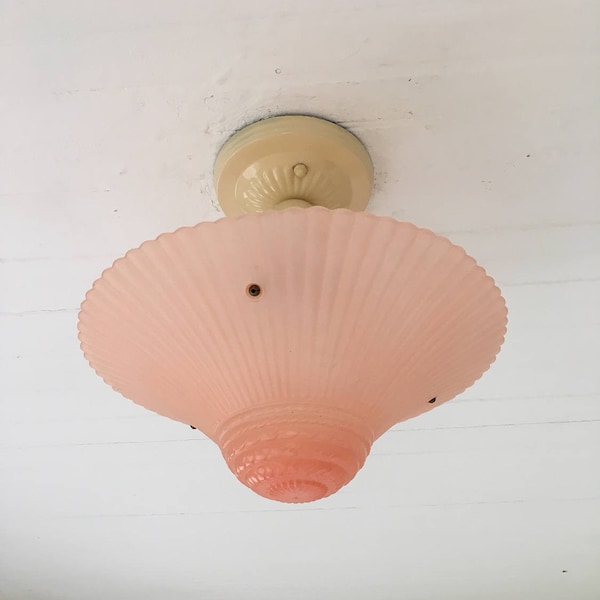 Vintage Lighting 3 Chain Semi Flush Ceiling Light, 1930's, Salmon Pink Glass Art Deco, Rewired and Ready to Install