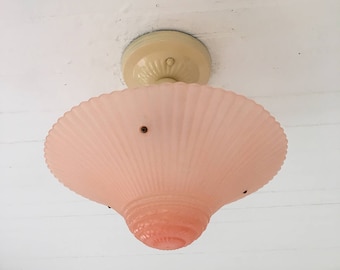 Vintage Lighting 3 Chain Semi Flush Ceiling Light, 1930's, Salmon Pink Glass Art Deco, Rewired and Ready to Install