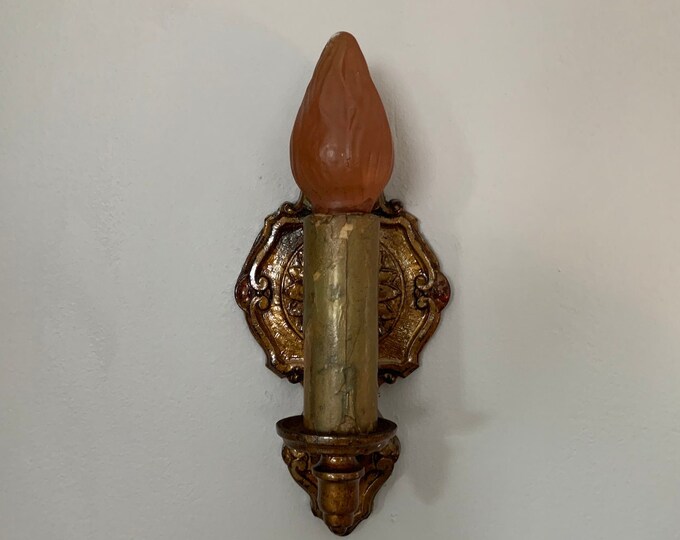 Art Deco Wall Sconce, 1910's Cast Iron with Cameo, Rewired, Original Decor, Tarnish Rustic