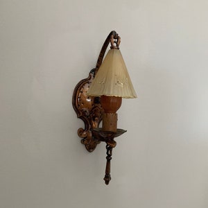 1907 Antique Slip Shade Wall Sconce, Single Bulb Spanish Revival, Gothic , Restored/Rewired, Deep Bronze, Ready to Install