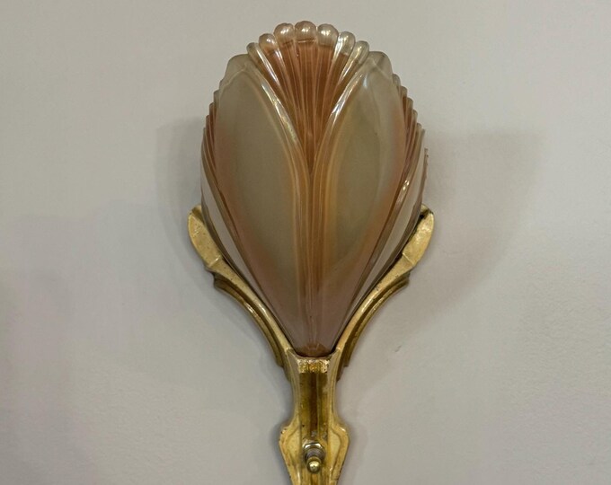 Antique Slip Shade Wall Sconce, 1920's Batwing Single Bulb, Bronze Decor, Rewired/Restored, On/Off Switch