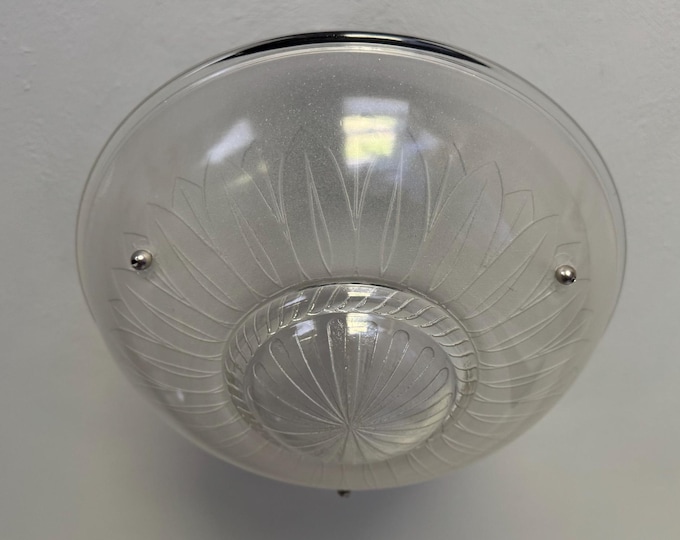 Vintage Lighting 3 Chain Semi Flush Ceiling Light, 1930's Art Deco White Glass Bowl, Ready to Install