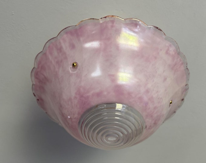 Vintage Lighting 3 Chain Semi Flush Ceiling Light, 1930's, Pink Swirl, Ready to Install