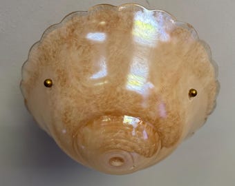 3 Chain Semi Flush Ceiling Light, 1930's, Beige Swirl-Glass, Ready to Install