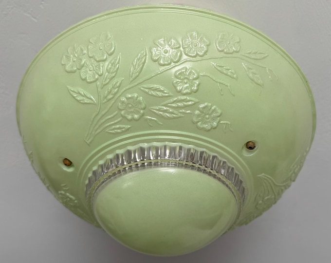 Antique 3 Chain Semi Flush Ceiling Light, 1930's Green Art Nouveau, Rewired and Ready to Install