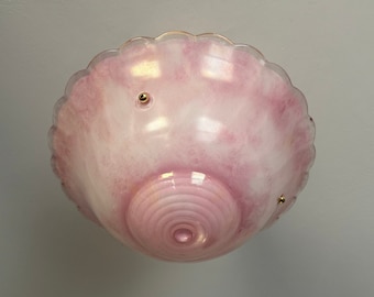 Vintage Lighting 3 Chain Semi Flush Ceiling Light, 1930&#39;s, Pink Swirl, Ready to Install