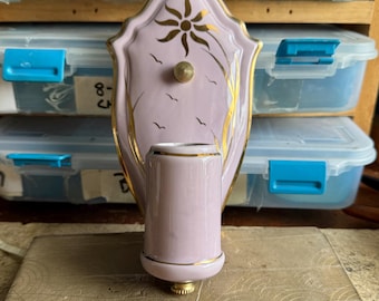 Antique Porcelain Wall Sconce, 1920's Lavender Pinkwith Gold Accents, New Socket, Thoroughly Cleaned/Rewired/Ready to Install