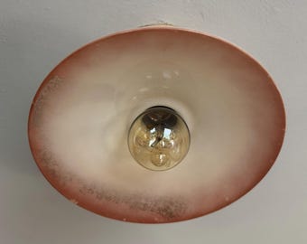 AntiqueSemi Flush Ceiling Light, 1930's Milk Glass, Pink Art Deco, Rewired and Ready to Install